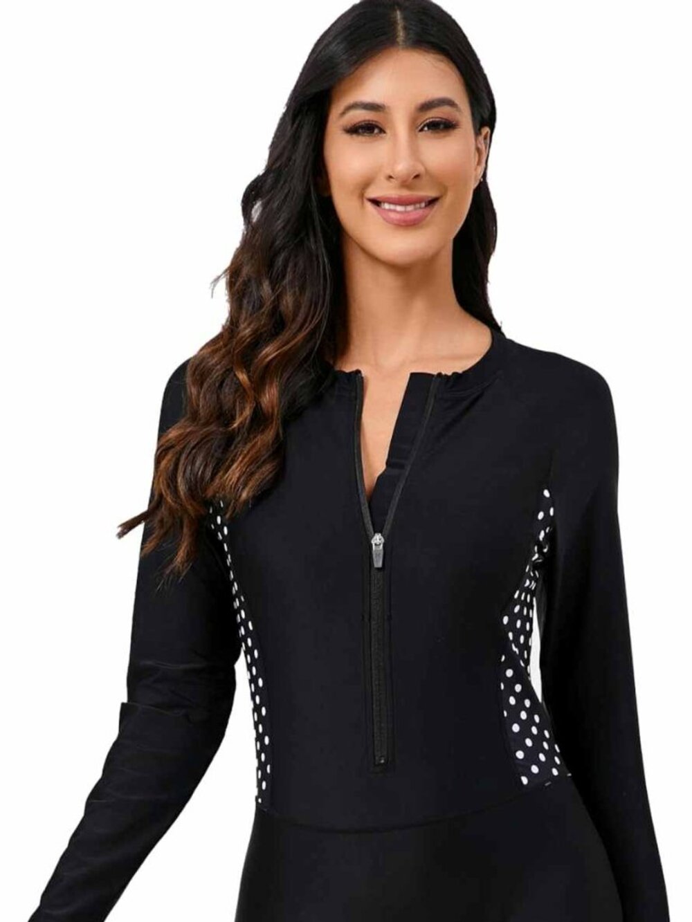 One Piece Swimsuit Zip Front Bathing Suit Black N5436